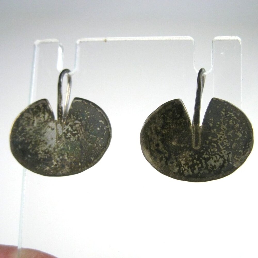 Ed Levin Sterling Silver 925 Lily Pad Shaped Drop Earring Modernist Hand Crafted